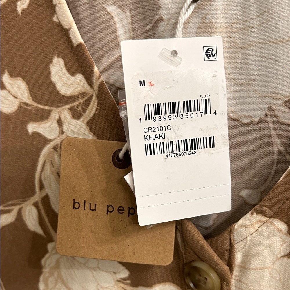 Blu Pepper Khaki and Cream Floral Midi Dress Size Medium New! - Picture 3 of 6